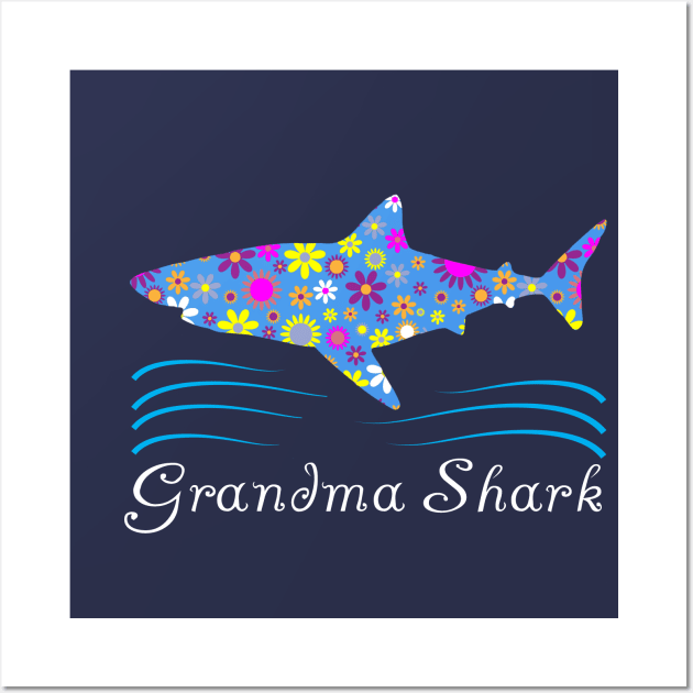 Cute Grandma Shark Floral Design Gift Ideas Wall Art by Cartba